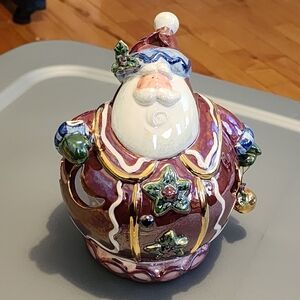 Blue Sky Santa Claus Ceramic Ornament - Red and Green